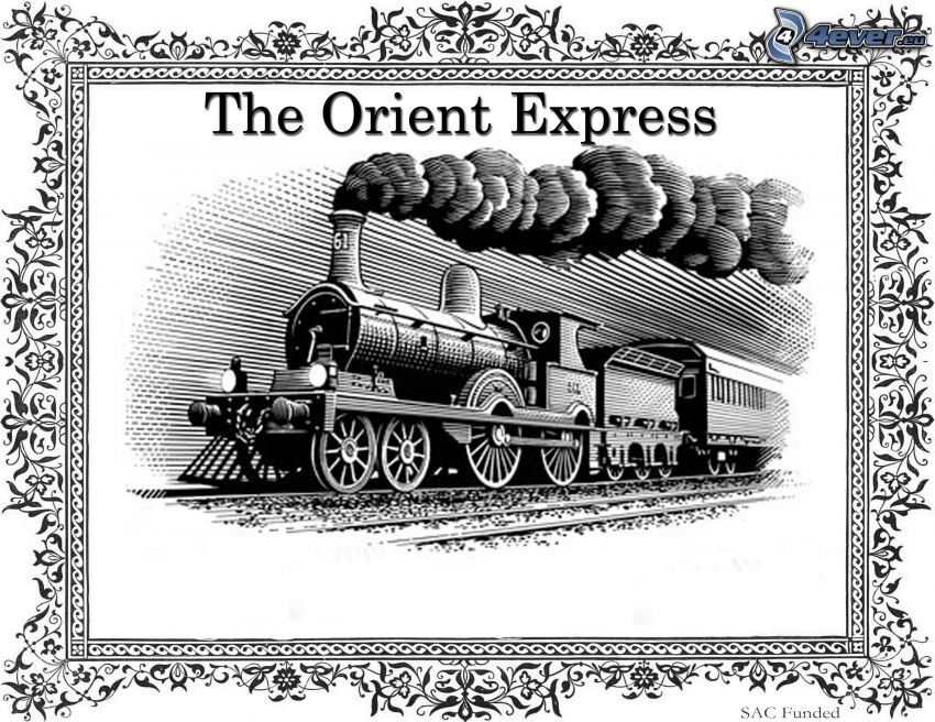 Orient Express, parný vlak, známka, kreslené