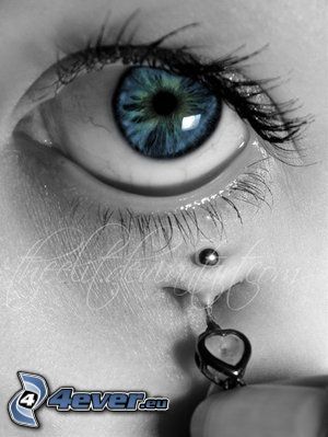 modré oko, piercing, dúhovka
