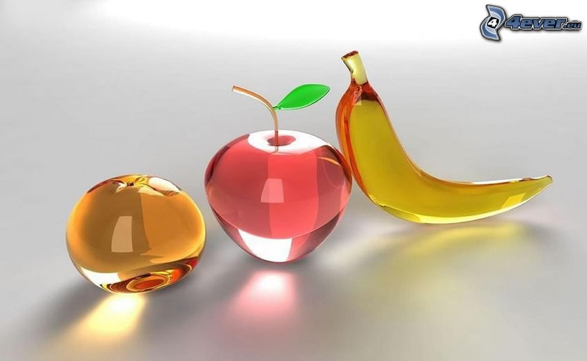 ovocie, sklo, pomaranč, jablko, banán