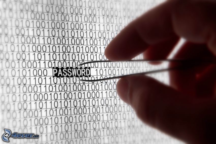 password, heslo, binárny kód, ruka, pinzeta