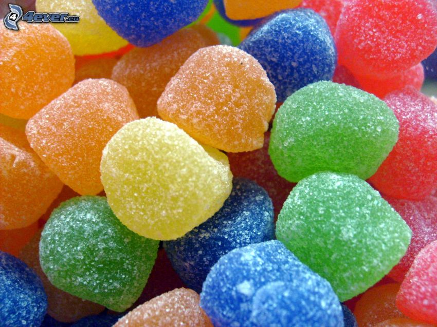 farebné cukríky, gumené cukríky