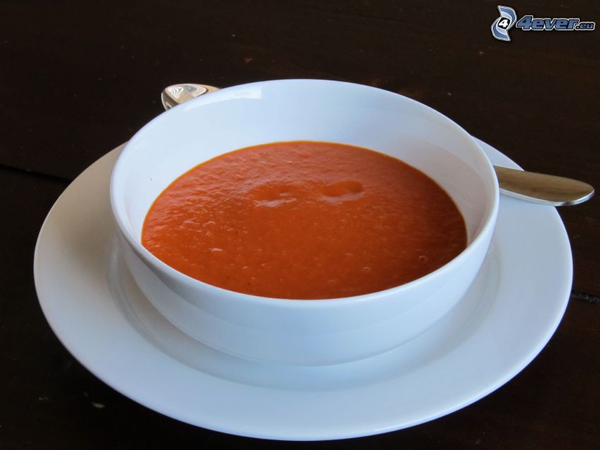paradajková polievka, miska