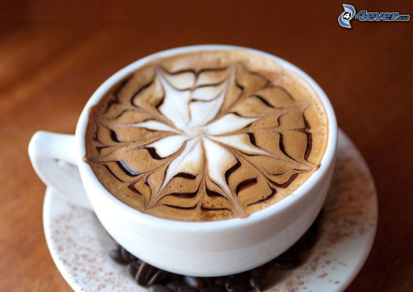 šálka kávy, latte art