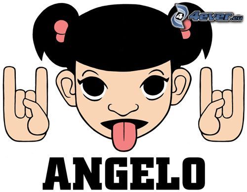 Angelo, kreslené dievča, jazyk, prst