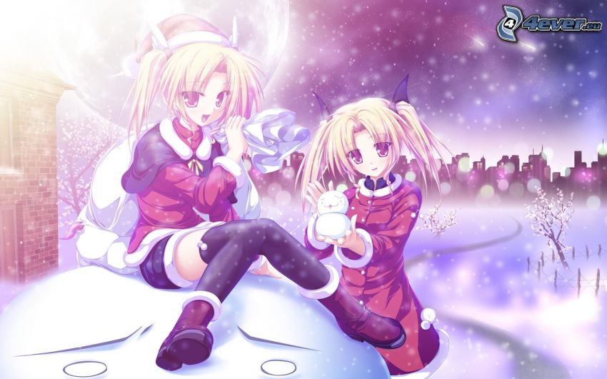 anime dievčatá, sneh