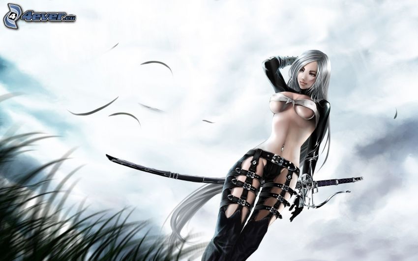 fantasy bojovníčka, katana, anime žena
