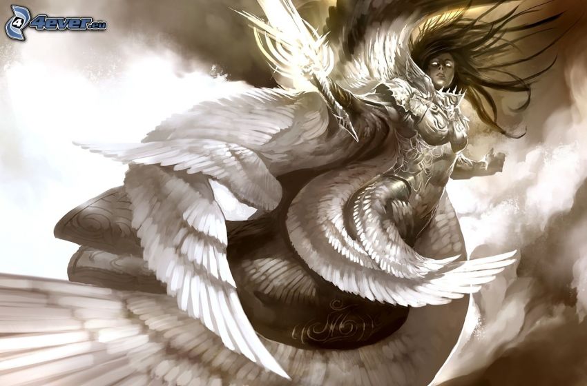 fantasy žena, biele krídla