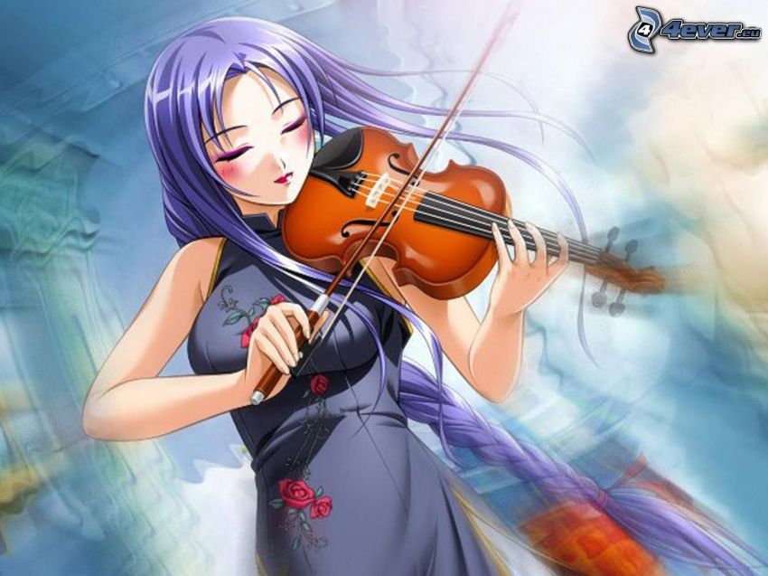 hra na husle, huslistka, anime dievča