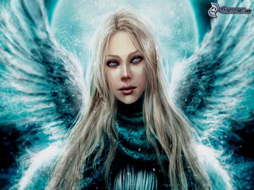 kreslený anjel, blondínka, žena s krídlami