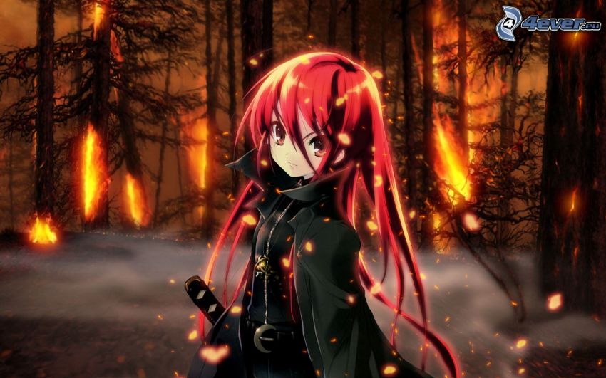 Shana, anime dievča, požiar