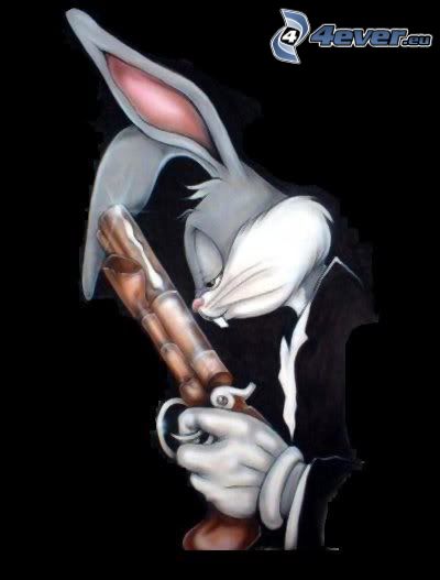 Bugs Bunny, mafián, zbraň, kreslený zajac