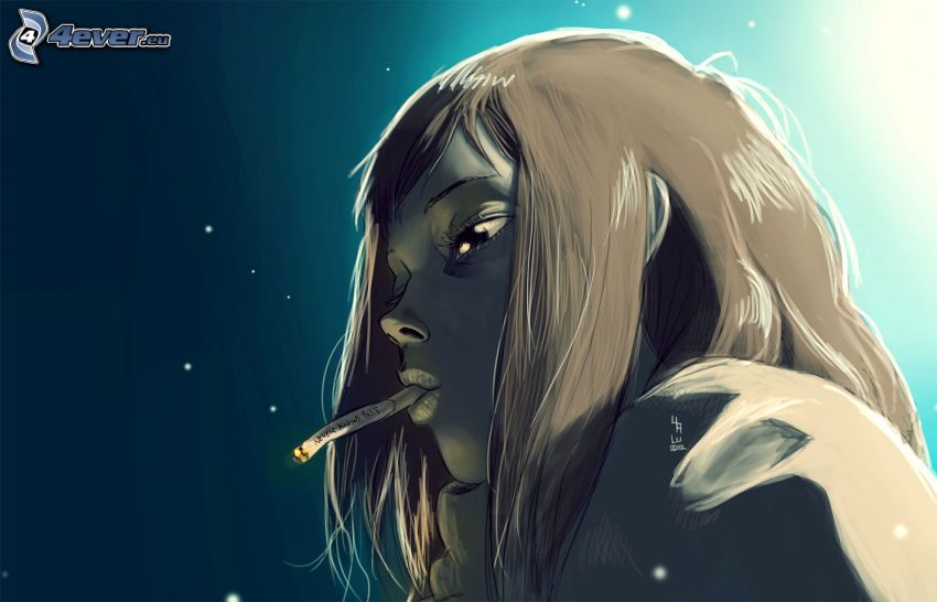 dievča s cigaretou, kreslené dievča