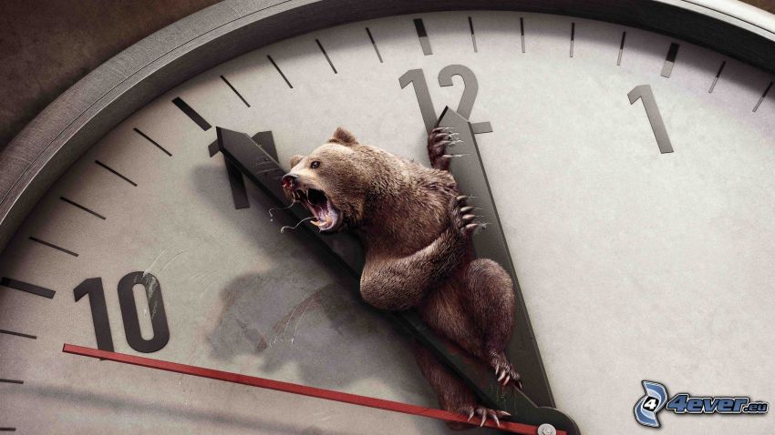 hodiny, medveď, rev