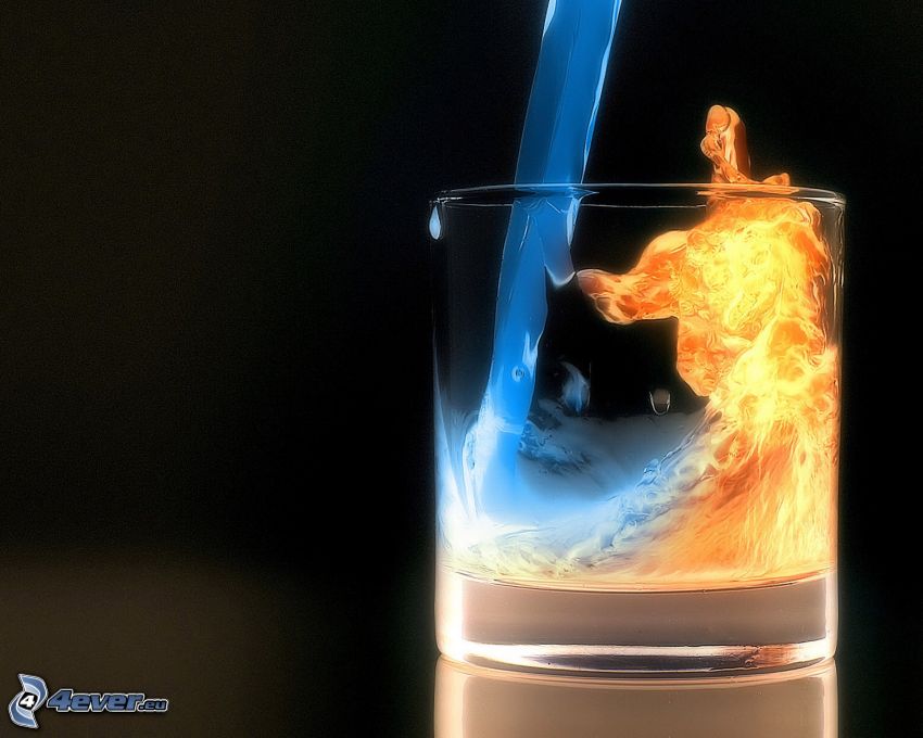 pohár, oheň a voda