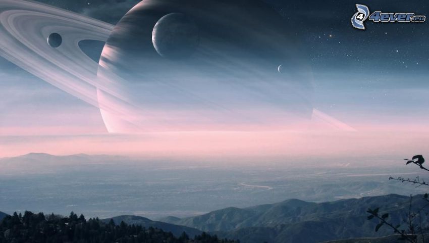 Saturn, planéty, výhľad na krajinu