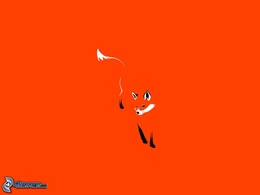 kreslená líška, oranžové pozadie