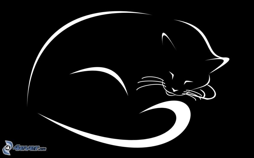 kreslená mačka, čierna mačka