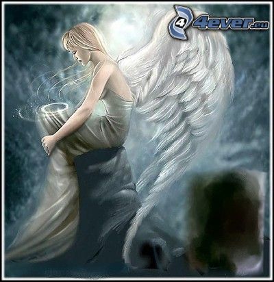 kreslený anjel, padlý anjel, svätožiara, biele krídla