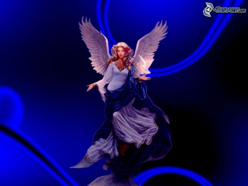 kreslený anjel, žena s krídlami