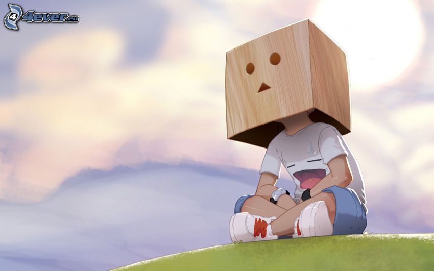kreslený chlapec, papierový robot