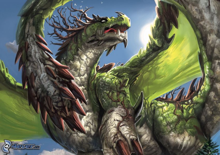 kreslený drak, zelený drak