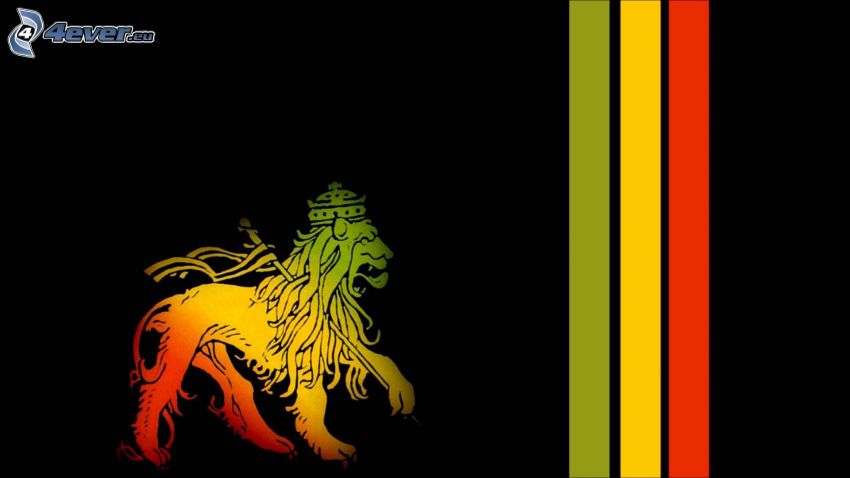 kreslený lev, farebné pásy