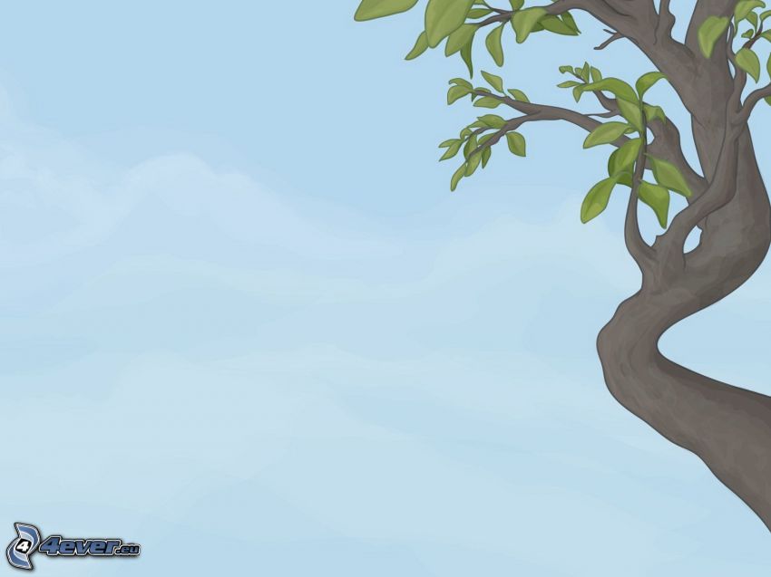 kreslený strom, modré pozadie
