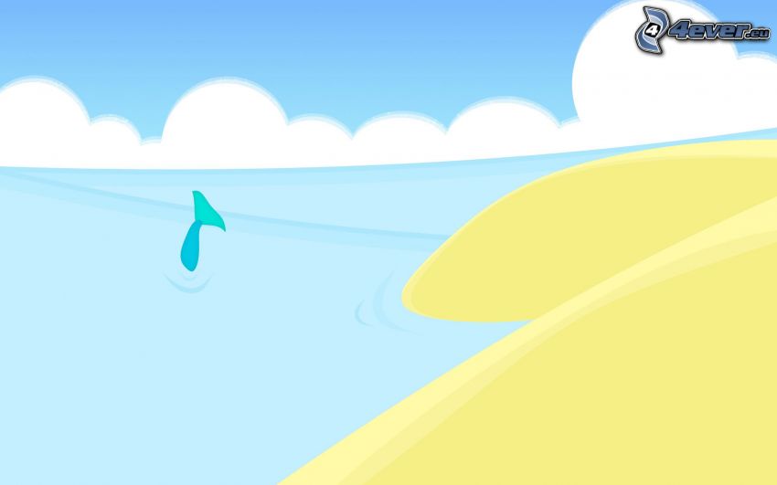 more, pláž, veľrybí chvost