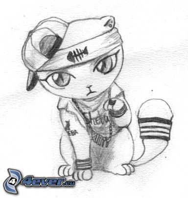 kreslená mačka, hip hop, reťaz