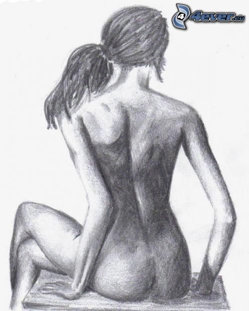 kreslená žena, chrbát