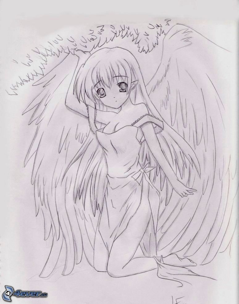 kreslené dievča, kreslený anjel