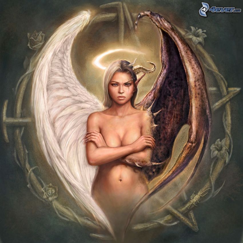 anjelská čertica, žena s krídlami