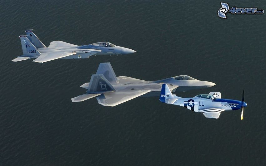 F-15 Eagle, F-22 Raptor, P-51 Mustang