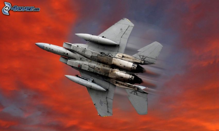 F-15 Eagle, stíhačka, oranžová obloha