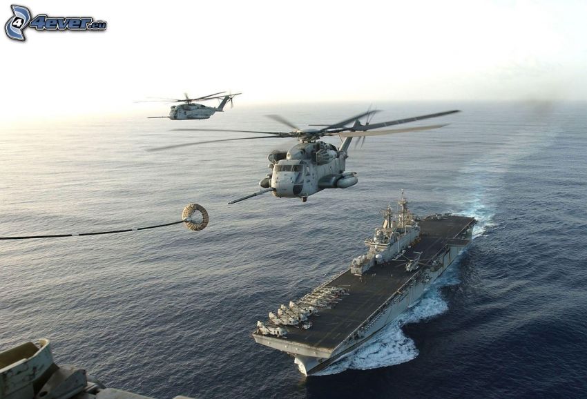 vzdušné tankovanie, vojenské vrtuľníky, lietadlová loď, námorníctvo a letectvo, more