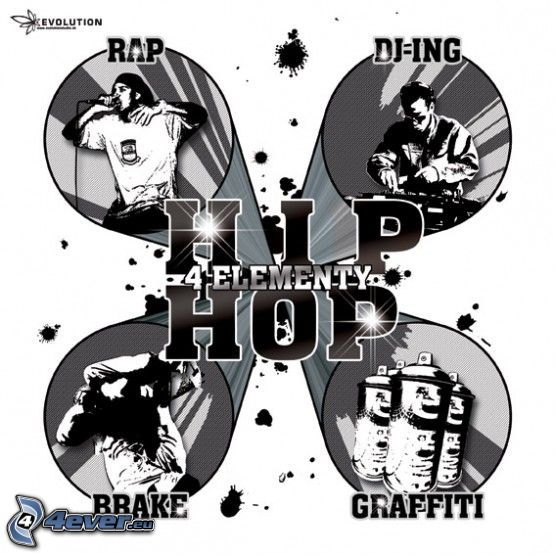 4 elementy hiphopu, rap, DJ, graffiti, breakdance