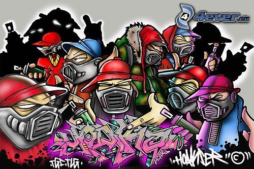 hip hop, graffiti, koláž, skica