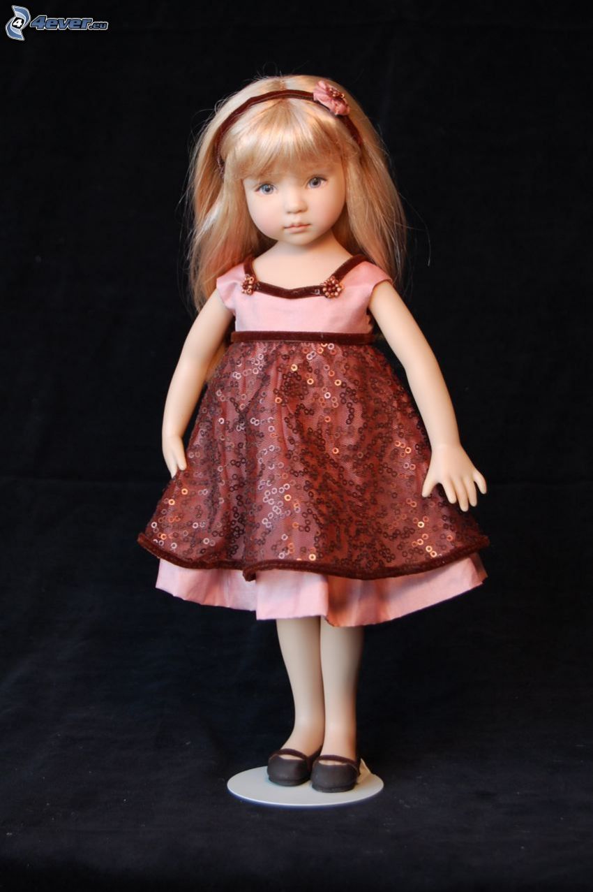 porcelánová bábika, červené šaty