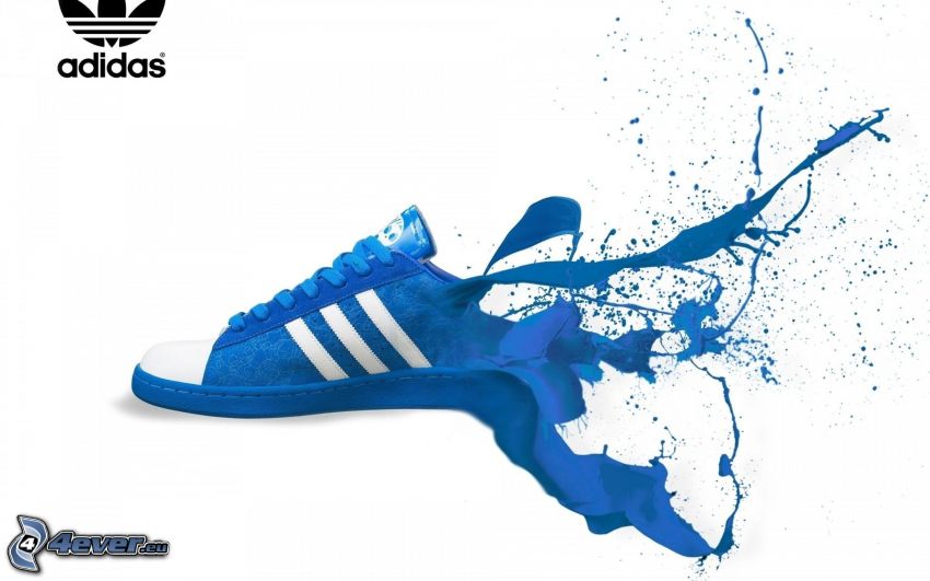 Adidas, logo, teniska, modrá farba, machuľa