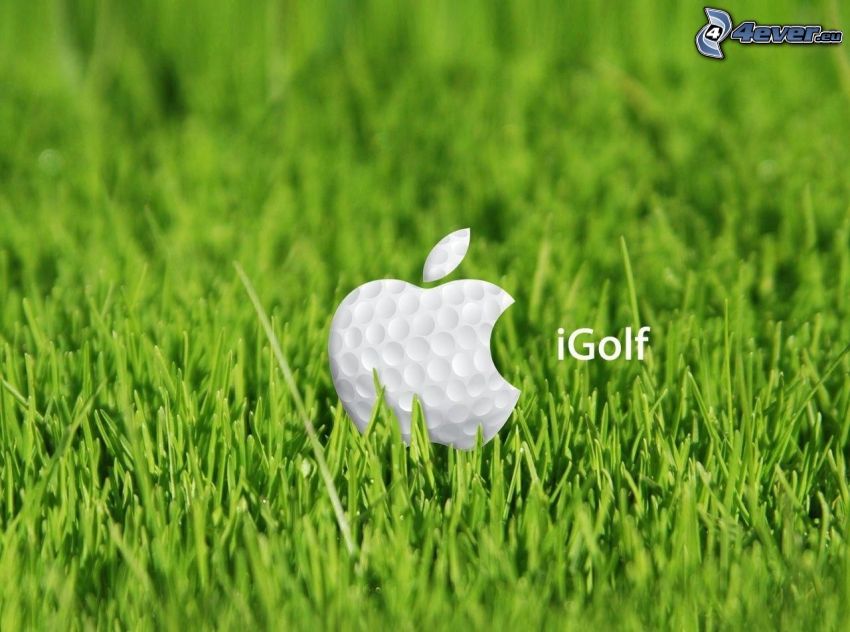 Apple, golfová loptička, tráva