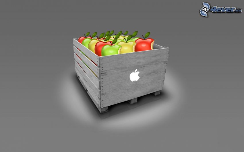 Apple, jablká, bednička