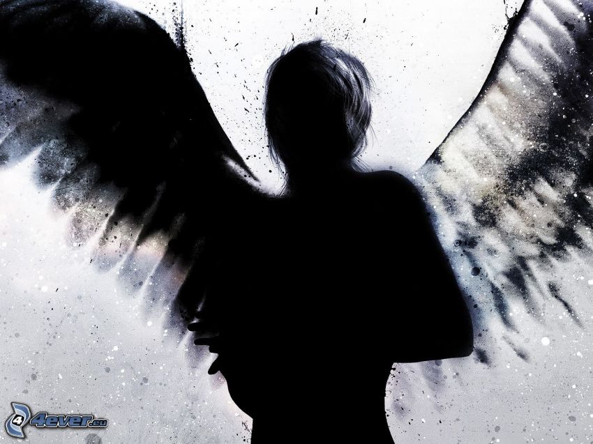 čierny anjel, žena s krídlami