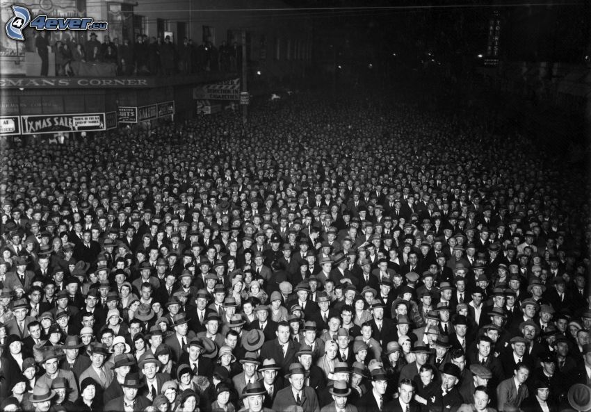 dav ľudí, čiernobiela fotka, stará fotografia