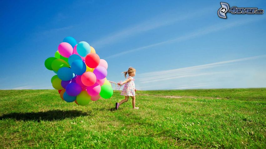 dievčatko, balóny, lúka