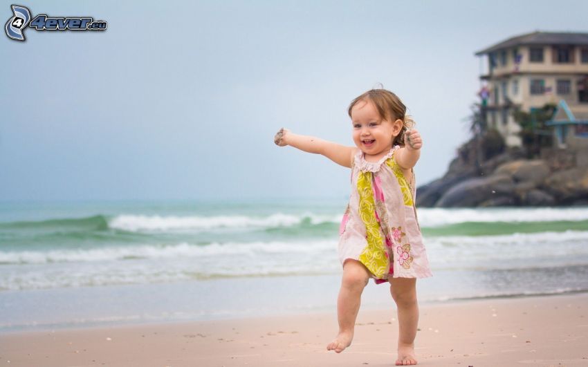 dievčatko, úsmev, pláž, more