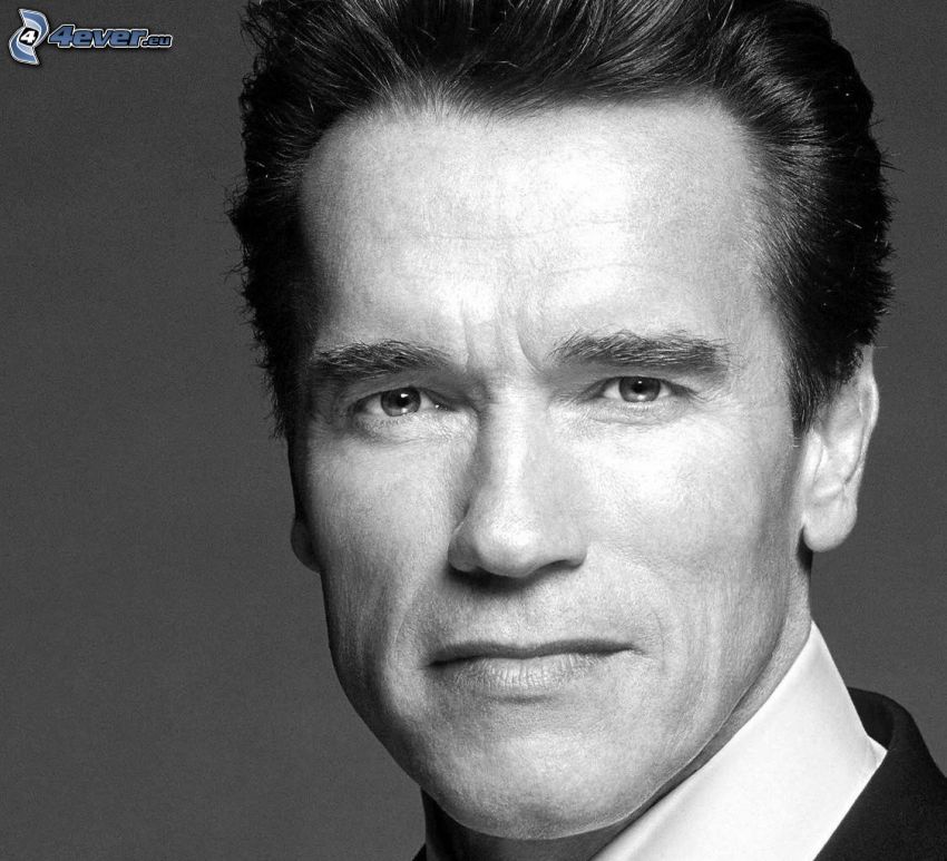 Arnold Schwarzenegger, čiernobiela fotka