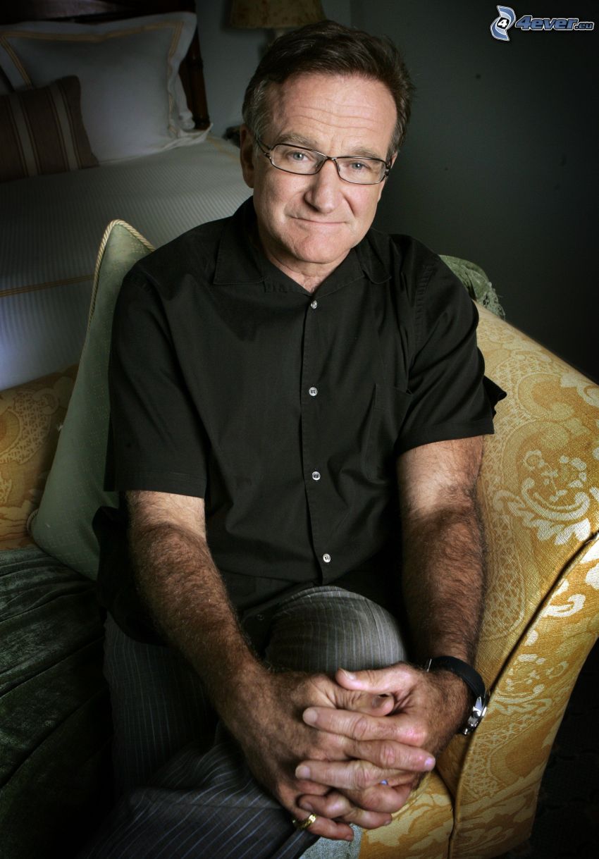Robin Williams, muž s okuliarmi, košeľa