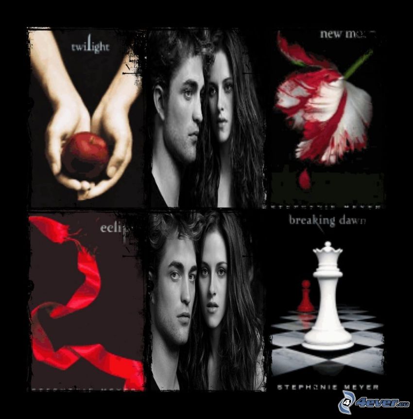 Twilight, koláž, New Moon, Edward Cullen, Bella Swan