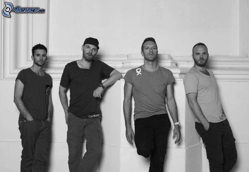 Coldplay, čiernobiela fotka