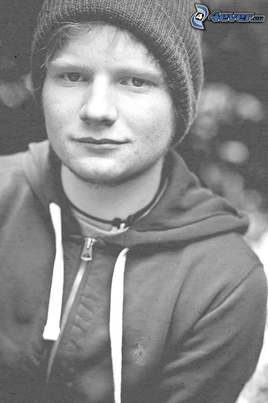 Ed Sheeran, čiernobiela fotka